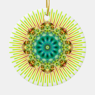 Mandala yellow green make your own background ceramic tree decoration