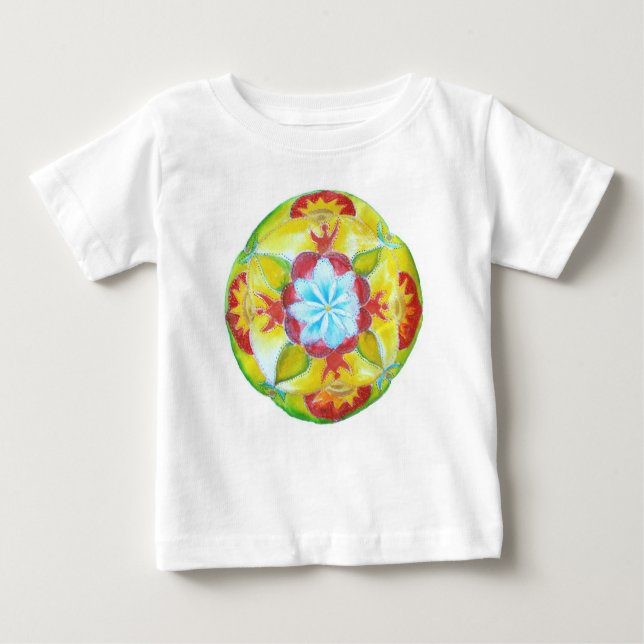 Mandala <Yellow Round hand painted mandala Baby T-Shirt (Front)