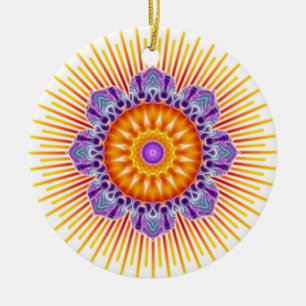 Mandala yellow violet ceramic tree decoration