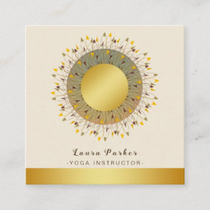 Mandala Yoga Instructor Classic  Lotus Floral Gold Square Business Card
