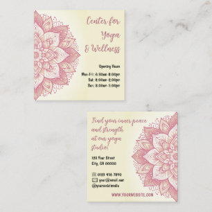 Mandala Yoga Studio Light Yellow Pastel Pink Rose Square Business Card
