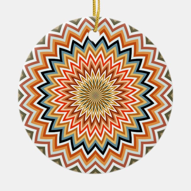 Mandala Zigzag Pattern Ceramic Tree Decoration (Front)