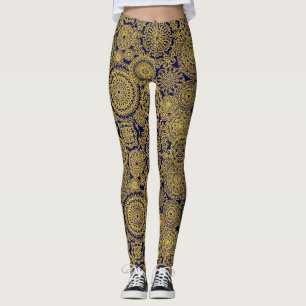 Mandalas Haven in Gold and Navy  Leggings
