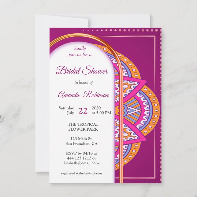 Mandalas in Cerise Pink, Blue & Orange Invitation (Front)