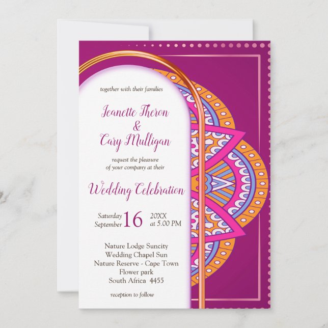 Mandalas in Cerise Pink, Blue & Orange Invitation (Front)