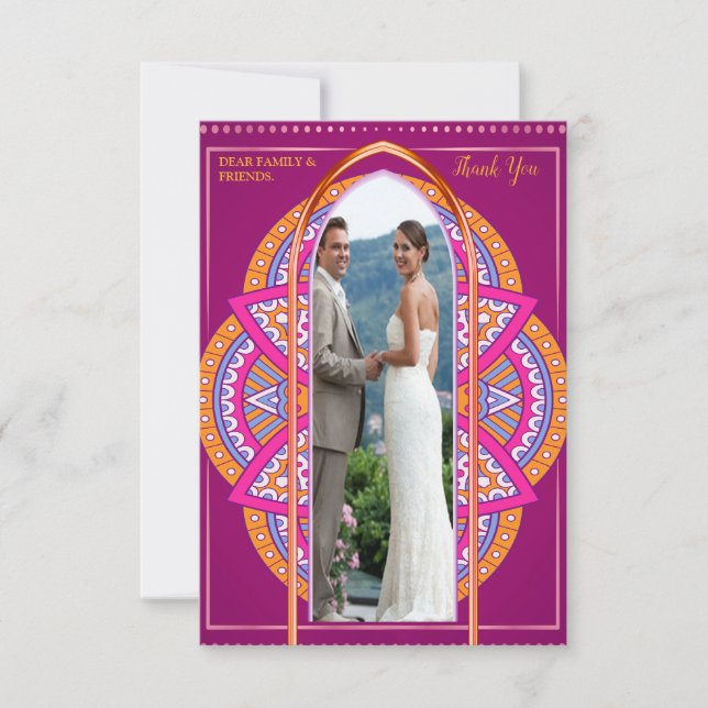 Mandalas in mix Cerise Pink, blues & Orange RSVP Card (Front)