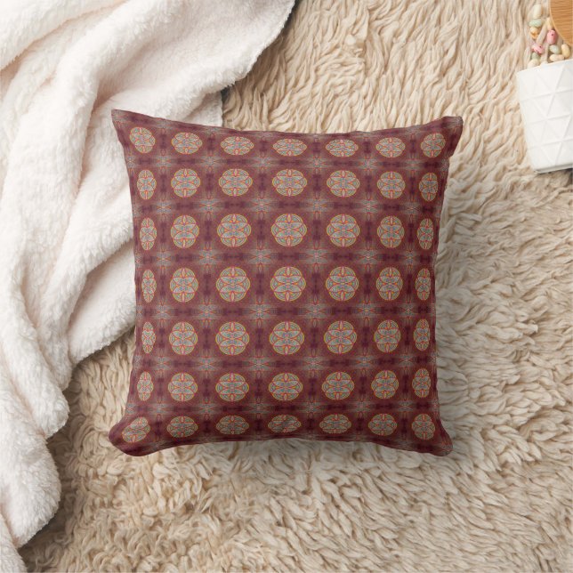 Mandalas in mixed Maroon repeat patterns Cushion (Blanket)