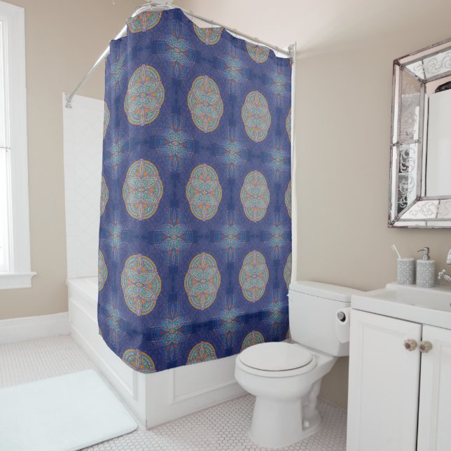 Mandalas in mixed Navy Blue repeat patterns Shower Curtain (In Situ)