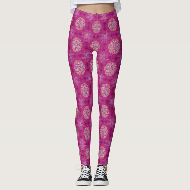 Mandalas in mixed Pink repeat patterns Leggings (Front)