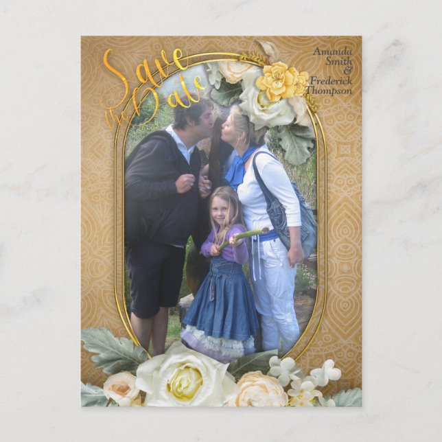 Mandalas on a Gold & white photo background  Announcement Postcard (Front)