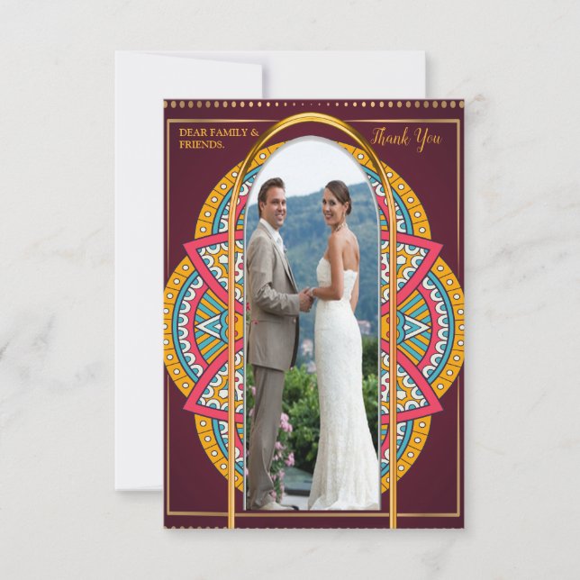 Mandalas on a Maroon background RSVP Card (Front)
