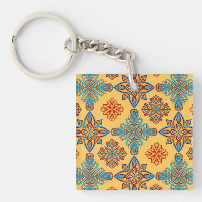 Mandalas on amber yellow key ring (Front)
