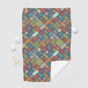 Mandalas squares rectangles muted colours pattern golf towel