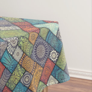 Mandalas squares rectangles muted colours pattern tablecloth