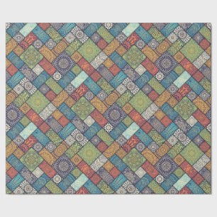 Mandalas squares rectangles muted colours pattern wrapping paper
