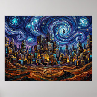 Mandalore Starry Night Sci-Fi Landscape Poster