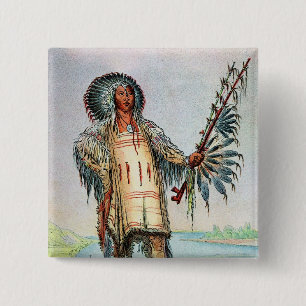 Mandan Indian Ha-Na-Tah-Muah, Wolf chief 15 Cm Square Badge