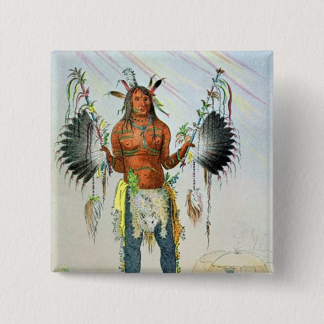 Mandan Medicine Man 15 Cm Square Badge (Front)