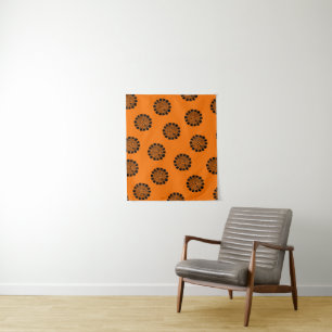 Mandarin Dreams Orange and Black Pattern Tapestry