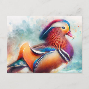 Mandarin Duck Colourful Watercolor Postcard