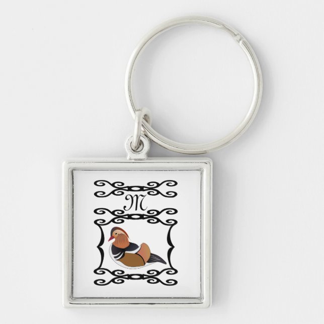 Mandarin Duck Illustration Monogram Key Ring (Front)