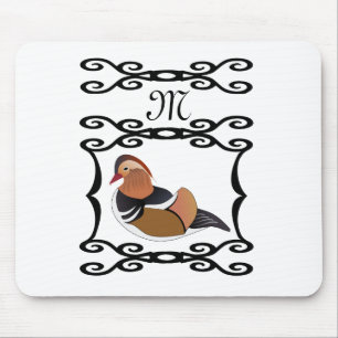 Mandarin Duck Illustration Monogram Mouse Pad