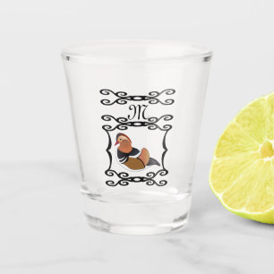 Mandarin Duck Illustration Monogram Shot Glass