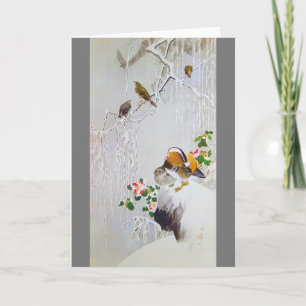 Mandarin Duck in Snow Scene, Watanabe Seitei Card