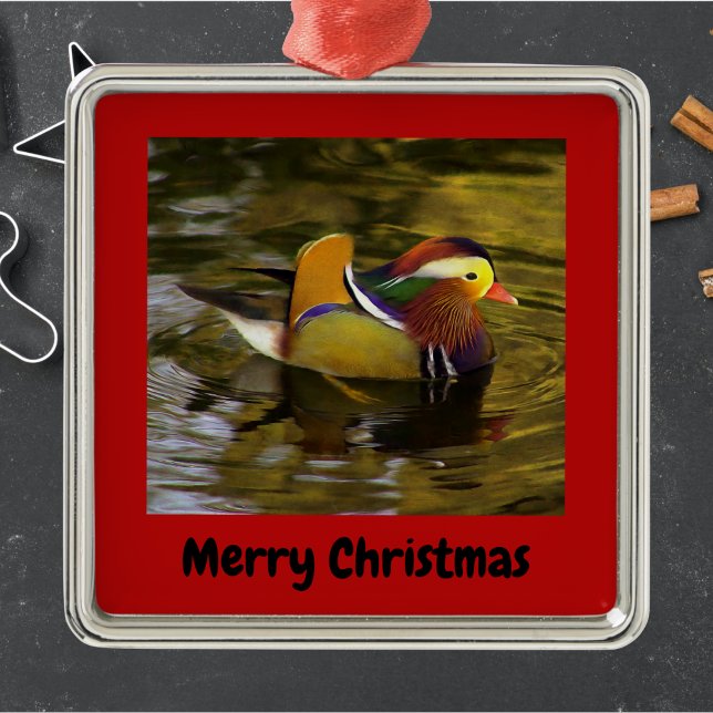Mandarin Duck Merry Christmas Red Framed Metal Tree Decoration (Creator Uploaded)