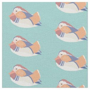 Mandarin Duck Pattern Light Teal Blue Fabric