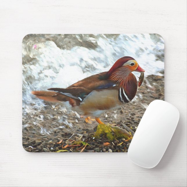 Mandarin Duck with Fish at the Lake Mouse Pad (With Mouse)