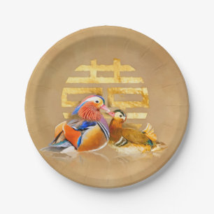 Mandarin Ducks and Double Happiness Symbol Paper Plate