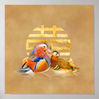 Mandarin Ducks and Double Happiness Symbol