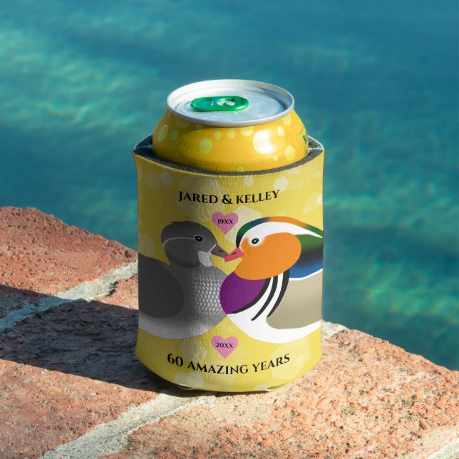 Mandarin Ducks Lovebirds Any Anniversary Year Can Cooler (In Situ Pool)