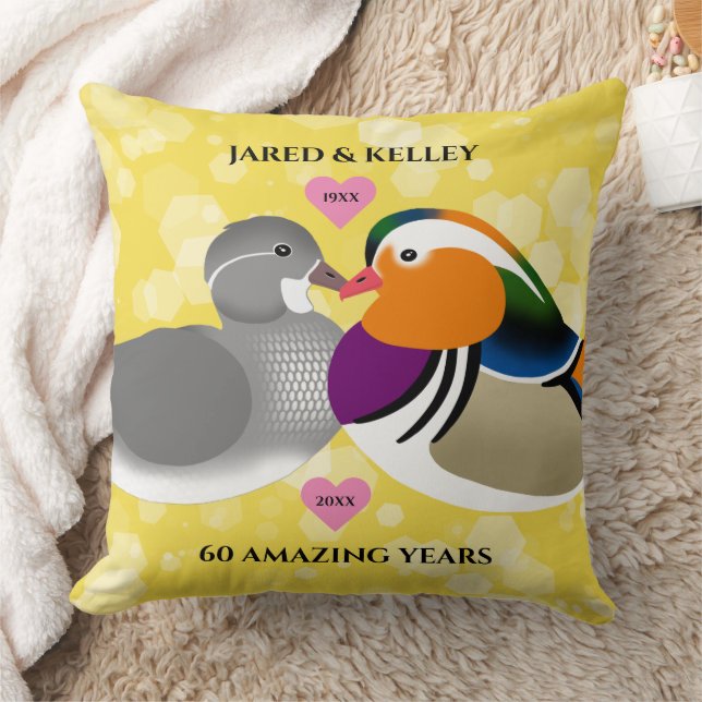 Mandarin Ducks Lovebirds Any Anniversary Year Cushion (Blanket)