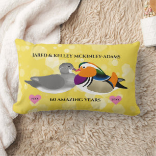 Mandarin Ducks Lovebirds Any Anniversary Year Lumbar Cushion