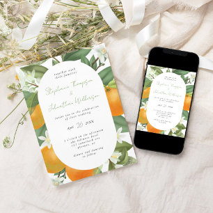 Mandarin Orange Botanical Elegant Wedding Invitation