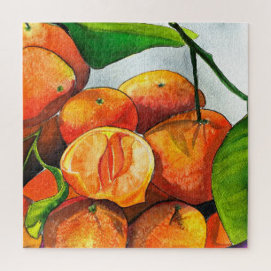 Mandarin orange watercolor fruit art jigsaw puzzle