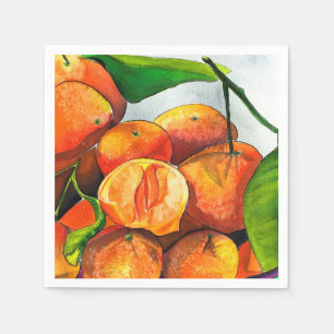 Mandarin orange watercolor fruit art napkin