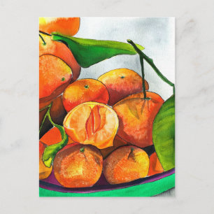 Mandarin orange watercolor fruit art postcard