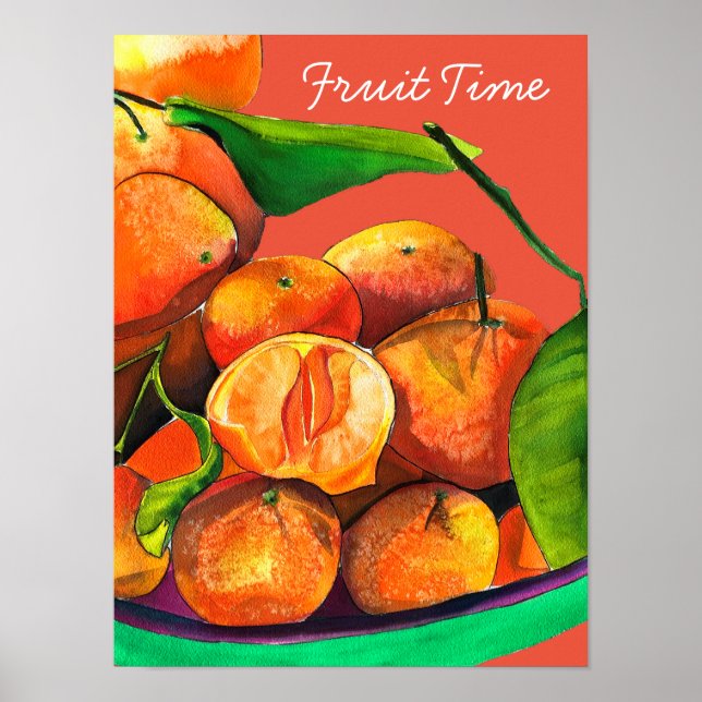 Mandarin orange watercolor fruit art poster (Front)