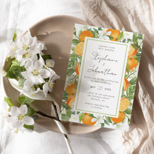Mandarin Orange Watercolor Wedding Invitation