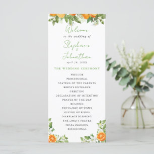 Mandarin Orange Watercolor Wedding Program Menu