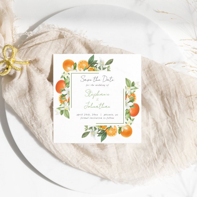Mandarin Orange Watercolor Wedding  Save the Date Invitation (Mandarin Orange Watercolor Wedding Save the Date Invitation)