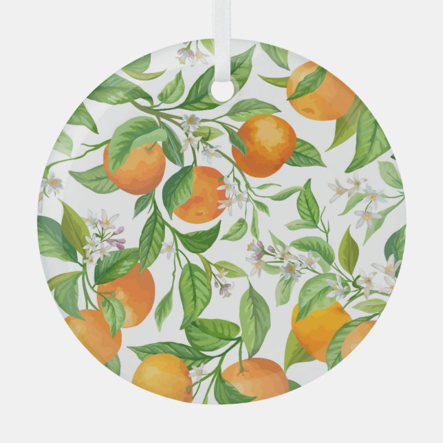 Mandarin: Tropical Colourful Pattern Glass Tree Decoration (Front)