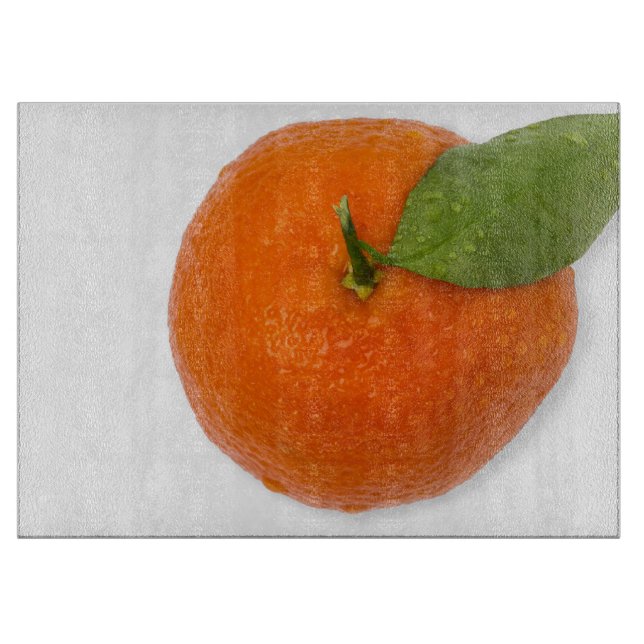 Mandarin with green leaf cutting board (Front)