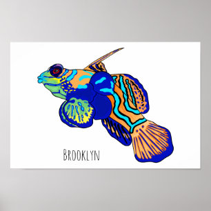 Mandarinfish cartoon illustration poster