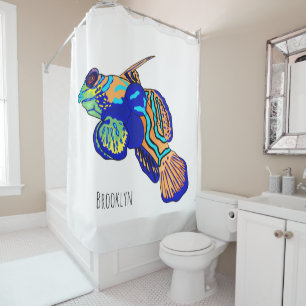 Mandarinfish cartoon illustration shower curtain