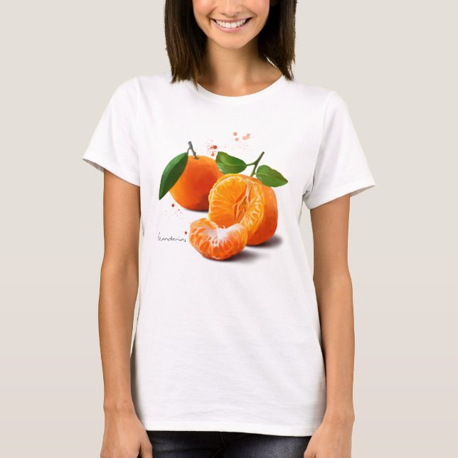 Mandarins and splashes of watercolor painting	 T-Shirt (Front)