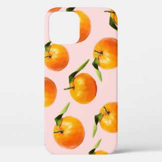Mandarins Leaf Pink Seamless Pattern iPhone 12 Case